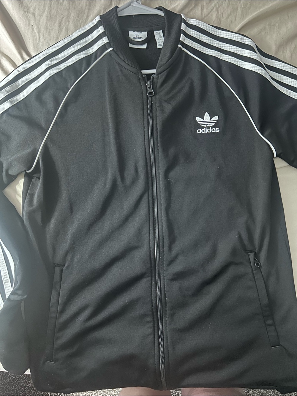 adidas Black Track Jacket with White Stripes